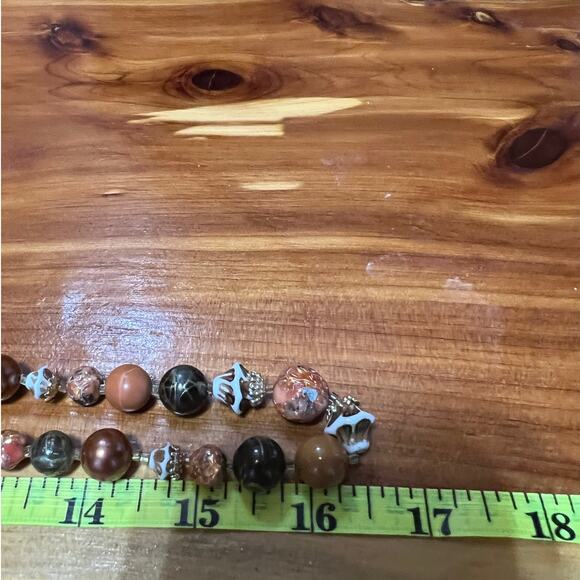 Vintage Textured Beaded Earth Tone Hues Long Necklace Layering Jewelry 16 Inch - Picture 3 of 7